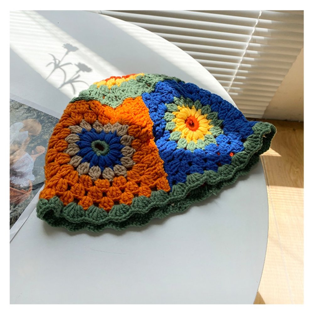 vintage multi color crochet bucket hat